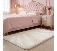 WUXXIANG Alfombra de Pelo Largo 115 x 225 cm Muy Suave, Lavable, Fluffy, Elegante, Antideslizante, Fácil de Limpiar, Moderno Alfombras Dormitorio para Salón, Dormitorio, Pasillo, Blanco