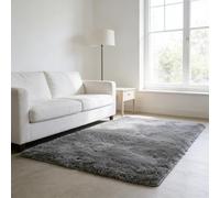 WUXXIANG Alfombra Salon 112 x 150 cm Muy Suave, Lavable, Fluffy, Elegante, Antideslizante, Fácil de Limpiar, Moderno Alfombra de Felpa para Salón, Dormitorio, Pasillo, Gris