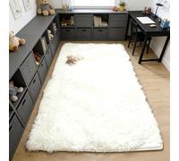 WUXXIANG Alfombra Salon 115 x 225 cm Muy Suave, Lavable, Fluffy, Elegante, Antideslizante, Fácil de Limpiar, Moderno Alfombra Suave Gruesa para Salón, Dormitorio, Pasillo, Blanco