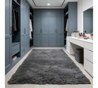 WUXXIANG Alfombra Salon 280 x 130 cm Muy Suave, Lavable, Fluffy, Elegante, Antideslizante, Fácil de Limpiar, Moderno Alfombra Lavable para Salón, Dormitorio, Pasillo, Gris