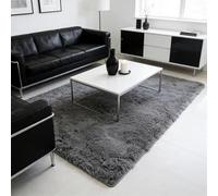 WUXXIANG Alfombras de Habitacion 110 x 70 cm Muy Suave, Lavable, Fluffy, Elegante, Antideslizante, Fácil de Limpiar, Moderno Pelo Largo Alfombra para Salón, Dormitorio, Pasillo, Gris