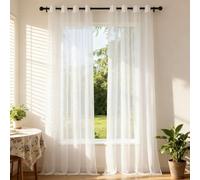 WUXXIANG Cortinas Modernas 170 x 58 cm Translucidas, Muy Finitas, Entra La Luz, Cortinas Visillos con Ojales para Salon Dormitorio Cocina Comedor Cocina Balcón, Blanco