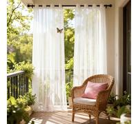 WUXXIANG Cortinas Modernas 240 x 53 cm Translucidas, Muy Finitas, Entra La Luz, Cortinas Visillos con Ojales para Salon Dormitorio Cocina Comedor Cocina Balcón, Blanco