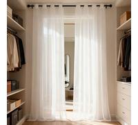 WUXXIANG Cortinas Modernas 261 x 170 cm Translucidas, Muy Finitas, Entra La Luz, Cortinas Visillo con Ojales para Salon Dormitorio Cocina Comedor Cocina Balcón, Blanco