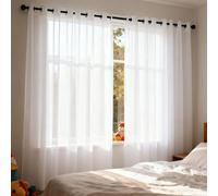 WUXXIANG Cortinas Modernas 78 x 111 cm Translucidas, Muy Finitas, Entra La Luz, Visillo Cortinas con Ojales para Salon Dormitorio Cocina Comedor Cocina Balcón, Blanco