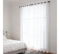 WUXXIANG Cortinas Modernas 90 x 171 cm Translucidas, Muy Finitas, Entra La Luz, Cortinas Visillos con Ojales para Salon Dormitorio Cocina Comedor Cocina Balcón, Blanco