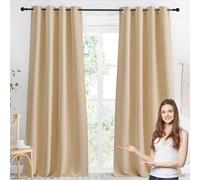 WUXXIANG Cortinas Opacas con Ojales 240 x 240 cm Conserva Intimidad y Temperatura, Cortinas Blackout Salon Modernas, con Corbatas, para Dormitorio Juvenil, Amarillo Arena