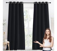 WUXXIANG Cortinas Opacas con Ojales 88 x 220 cm Conserva Intimidad y Temperatura, Cortinas Salon Cortinas Termicas, 2 Unidades, para Dormitorio Juvenil, Negro