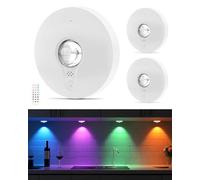 WUYOR Foco LED RGB recargable por USB, batería con mando a distancia, cambio de color, lámpara LED para debajo de los muebles, magnética, regulable, iluminación de armario, iluminación de vitrina