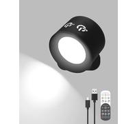 WUYOR Lámpara de pared con batería sin conexión de alimentación, regulable, lámpara de pared inalámbrica, 3 modos de color, lámpara de noche y ambiente RGB, color negro, 1 unidad