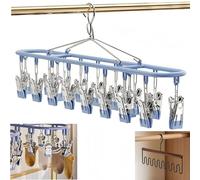 Wuyue Hua Perchero de metal con clips, perchero de acero inoxidable para ropa y calcetines, perchero de ropa con 20 clips, que puede secar calcetines, ropa infantil y ropa interior (azul 1 unidad)