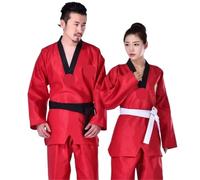 WUYXTO Kimono Jiu Jitsu Ropa de competición de Entrenamiento de Karate y Judo, Uniforme de Taekwondo, Traje de Entrenador Azul, Disfraces de Kung Fu, Ropa Unisex para Hombres(Red,S)