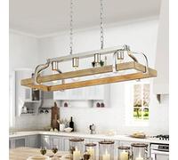 WUZUPS 4-light metal pot colgante araña imitación madera ligera grano lineal colgante techo iluminación rústica granja accesorio cocina isla comedor, h25 x l88 x w30, e27 base, níquel