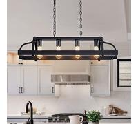 WUZUPS 4-light metal pot colgante araña lineal colgante techo iluminación rústica granja accesorio cocina isla comedor, h25 x l88 x w30, e27 base, negro