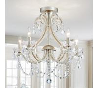 WUZUPS 5-Light Crystal Candle Chandelier Flushmount Ceiling Light Contenido de iluminación moderno para dormitorio Pasillo Bar Cocina Baño, H 53cm x W 56cm, Base E14, níquel cepillado