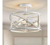 WUZUPS araña 3-light vintage farmhouse industrial semi-flush mount ceiling light luminaria fixture for foyer bedroom hall storage room kitchen bathroom, h 30 x w 24, e27 base, antique white