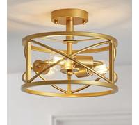 WUZUPS araña 3-light vintage farmhouse industrial semi-flush mount ceiling light modern lighting fixture for foyer bedroom hall storage room kitchen bathroom, h 30 x w 24, e27 base, gold