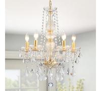 WUZUPS Crystal 5-Light Candle Chandelier Colgante Flushmount Luz de techo Instalación de iluminación moderna para dormitorio Pasillo Bar Cocina Baño, H 63.5cm x W 50.8cm, Oro, Base E14