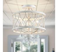 WUZUPS lámpara 3-luz vintage granja industrial Semi-Flush montaje lámpara de techo luminaria para vestíbulo dormitorio pasillo habitación de almacenamiento, H 40,6 x W 32,5, E14 Base, blanco antiguo