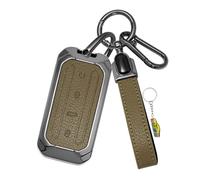 WUZUTU Carcasa de metal para llaves, resistente a los arañazos, funda protectora para llavero, compatible con Chery Jaecoo 5 J5 2025 2026 para Jaecoo 7 J7 2025 2026, accesorios con llavero caqui-1