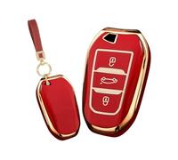 WUZUTU Carcasa de TPU para llave compatible con Peugeot 208 308 3008 4008 5008 Picasso Rifter para Citroen C4 C5X Berlingo Xsara Goldbesatz Schlüsselhülle Schlüsselring, A-rojo., A-Rot