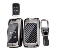 WUZUTU Funda de Carcasa para Llave de Coche con Marco de Metal Compatible con LR2 LR4 Freelander2 Range Rover Sport Vogue Evoque 2018-2025 Jaguar E-Pace F-Pace XE XJ 2023 Patrón de Fibra de Carbono