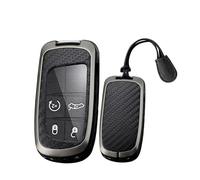 WUZUTU Funda de metal duradera para llave de coche compatible con Jeep Grand Cherokee Dodge Challenger Dart Durango Journey para Chrysler 300 funda protectora de cuero de fibra de carbono 2/3/4/5
