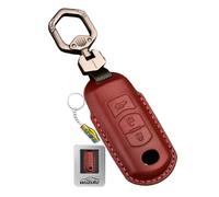 WUZUTU Funda de piel para llave de 3 botones hecha a mano compatible con Mazda 2 3 6 Axela Atenza CX-5 CX5 CX-7 CX-9 2014 2015 2016 2017 2018 llavero funda protectora rojo