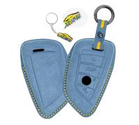 WUZUTU Funda de piel para llave de coche con llavero compatible con BMW I4 M50 X1 X3 X5 X6 530 425i 430i M240i 2022 2023 estuche para llaves carcasa para llaves de coche azul A