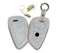 WUZUTU Funda de piel para llave de coche con llavero compatible con BMW I4 M50 X1 X3 X5 X6 530 425i 430i M240i 2022 2023 estuche para llaves carcasa para llaves accesorios para coche A gris claro