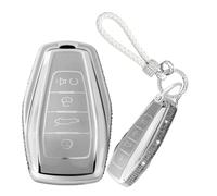 WUZUTU Funda ligera para llave de coche compatible con Geely Geometry 2024 Monjar GX7 EX7 NL3 Okavango Tugella Starray Coolray Emgrand GT TPU con borde de diamante, 4 botones, color plateado