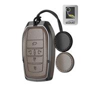 WUZUTU Funda para llave compatible con Toyota GR Supra Hilux 2025 Corolla Cross Aygo X Yaris 4 para Mazda 2 Hybrid Metal + Cuero Funda 5 Botones Gris Claro