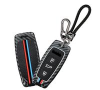 WUZUTU Funda protectora de control remoto inteligente para Audi A3 A6 A7 A8 E-Tron S6 RS6 S7 RS7 Q7 SQ7 Q8 SQ8 A6L A8L S3 C8 TFSI Marco de metal de fibra de carbono iluminado con llavero-B1