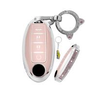 WUZUTU Funda protectora de TPU para llave de coche, accesorio compatible con Nissan 350Z Leaf Qashqai J11 Juke 2023 X-Trail Micra K13 Cube Qashqai Funda para llave con llavero A Rosa-1