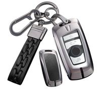 WUZUTU Keyless Funda protectora de metal para llave de coche compatible con BMW 1, 3, 4, 5, 6, 7, X3, X4, M5, M6, GT3, GT5, F06, F13, F21, F26, F35, piel, color negro