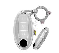 WUZUTU Smart Autoschlüssel Hülle Cover Kompatibel mit Nissan X-Trail T32 Qashqai J11 Note 350Z 370Z Pathfinder Maxima Sentra Kratzfest Schlüsselhülle TPU Schlüsselgehäuse Brillanten B-Silber