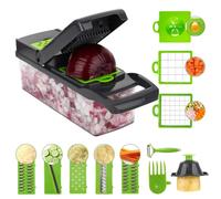 WVacFre Tritaverdure, Tritatutto Pro per cipolle, Tritatutto Multifunzione 14 in 1, Tagliaverdure da Cucina, Tritatutto per Verdure con 8 Lame, Tritatutto per Carote e Aglio con Contenitore