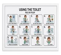 WVPJJNXAFN Autism Potty Training Routine for Boys Visual Schedule ASD Toddler Canvas Wall-Art Nursery Decor Print(Framed,08x12inch(20x30cm))