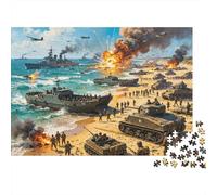 WW2 Battle Scene Jigsaw Puzzles 1000 Piezas Material Reciclable Normandy-Landing Senior Puzzles Impossible Hard Difficult Challenging Juego Educativo for Men 52x38cm/1000pcs