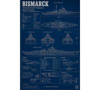 WW2 Bismarck Battleship Blueprint Styled Notebook