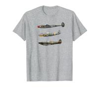 WW2 Fighter Planes RAF Spitfire P-38 Lightning Me109 Camiseta Camiseta, Hombre, Gris Jaspeado, L
