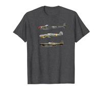 WW2 Fighter Planes RAF Spitfire P-38 Lightning Me109 Camiseta Camiseta, Hombre, Jaspeado Oscuro, 5XL