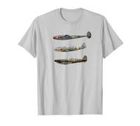 WW2 Fighter Planes RAF Spitfire P-38 Lightning Me109 Camiseta Camiseta, Hombre, Plata, S
