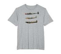 WW2 Fighter Planes RAF Spitfire P-38 Lightning Me109 Camiseta Camiseta, Hombre Tallas Grandes, Gris Jaspeado, 5X Alto