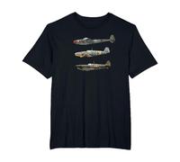 WW2 Fighter Planes RAF Spitfire P-38 Lightning Me109 Camiseta Camiseta, Hombre Tallas Grandes, Negro, 2X Alto
