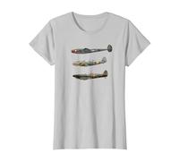 WW2 Fighter Planes RAF Spitfire P-38 Lightning Me109 Camiseta Camiseta, Mujer, Plata, 3XL