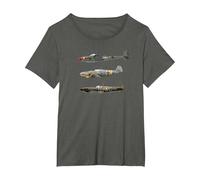 WW2 Fighter Planes RAF Spitfire P-38 Lightning Me109 Camiseta Camiseta, Mujer Tallas Grandes, Asfalto, 3XL Grande