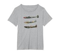 WW2 Fighter Planes RAF Spitfire P-38 Lightning Me109 Camiseta Camiseta, Mujer Tallas Grandes, Gris Jaspeado, 4XL Grande