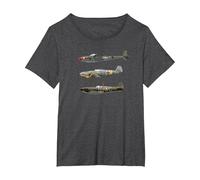 WW2 Fighter Planes RAF Spitfire P-38 Lightning Me109 Camiseta Camiseta, Mujer Tallas Grandes, Jaspeado Oscuro, 5XL Grande