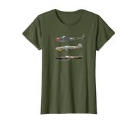 WW2 Fighter Planes RAF Spitfire P-38 Lightning Me109 Camiseta Camiseta, Mujer, Verde Oliva, 3XL